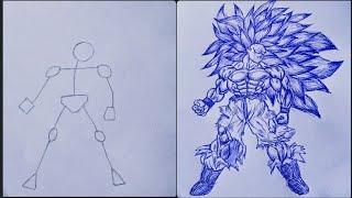 How to draw goku full body out of stickman | easy Step by step drawing |