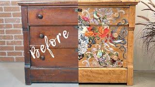 Hand Painting with Chalk Paint +  Stencilling with Glass Bead Gel  |  Wood Dresser Makeover Part 2