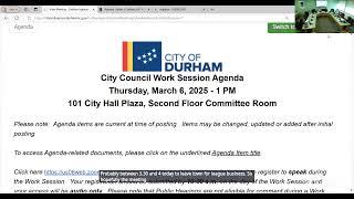 Durham City Council Work Session March 6, 2025 (livestream)