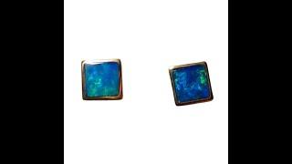 Blue Opal Earrings 18k Yellow Gold - 6777 | FlashOpal