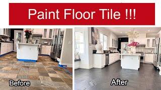 "TRANSFORM YOUR FLOOR~ DIY Painted Tile Floor Makeover" ~ HOW TO PAINT A TILE FLOOR ~ BEFORE & AFTER