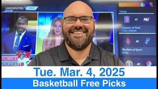 Free Picks (3-4-25) Tuesday NCAA Men's College Basketball Daily Predictions - Today's NBA Plays