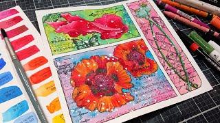 Watercolor & Mixed Media Gridded Poppy Painting!