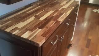 Acacia butcher block countertop from home depot finished in mineral oil