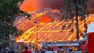 Пожар уничтожил неработающий спорткомплекс на Крестовском острове в Санкт-Петербурге