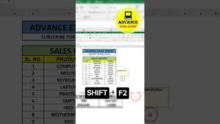 Insert Comments In Excel Using Shortcut Key || Advance Excel ||#youtube #excel #shortsfeed #shorts