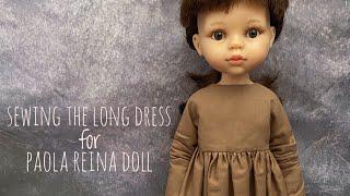 How to sew the long sleeves dress for Paola Reina doll. Free video tutorial. Easy sewing doll dress