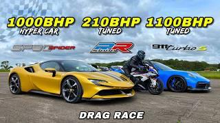 STREET KINGS.. 1100HP TURBO S v 210HP S1000RR v 1000HP SF90