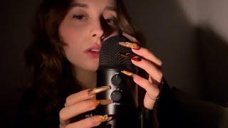 ASMR close trigger words and mouth sounds with bare mic scratches and taps