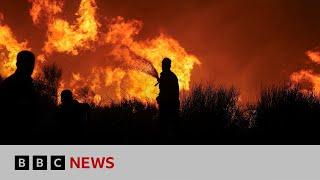 Thousands evacuated in Greece as wildfires approach Athens | BBC News