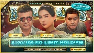 HIGH STAKES $100/200 w/ Britney, Peter, David & Ryan Feldman - Commentary by Charlie Wilmoth