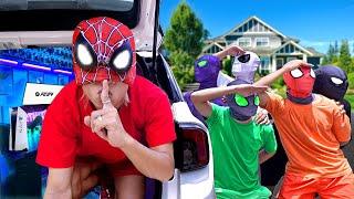 Spider-Man Built SECRET Gaming Room in CAR ... Nobody Can Find Out !!!