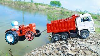 HMT 5911 Tractor Power Truck Accident Mine River Pulling Out Dumper Truck Swaraj Tractor ? CS Toy