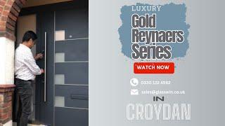 Glasswin Aluminium Front Door in Gold Reynaers Series with a Sidelight in Croydan