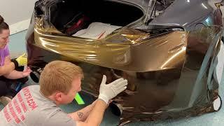 Subaru BRZ rear bumper wrapped in KPMF Gloss Copper Starlight iridescent vinyl.