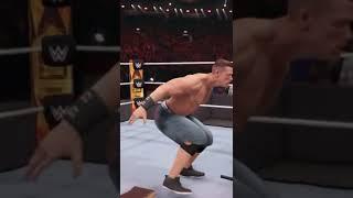 John Cena takes Randy Orton through a table with an Attitude Adjustment