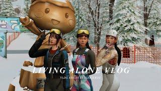 The Sims 4 Living Alone Vlog Ep. 6: Winter Vlog, Trying Snowboarding, Visiting an Onsen, Travel