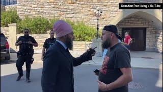 NDP Leader Jagmeet Singh confronts protesters