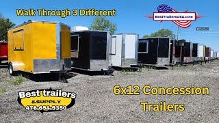 Three Different Style 6x12 Concession Trailers DIY shell just add equipment and turn key ready