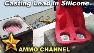 Casting lead into a silicone tray - lead casting mold, ingots, reloading and bullet casting