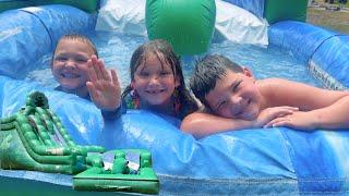 BEST WATER SLIDE EVER! GIANT INFLATABLE WATER SLIDE BOUNCE HOUSE FOR KIDS Playing outside!