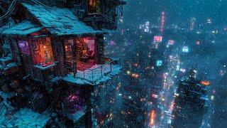   Christmas Echoes overlooking Cyberpunk City | Relaxing Distant Christmas Ambience Music |