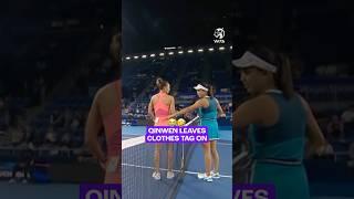 OOPS  Zheng Qinwen accidentally leaves a clothes tag on before a match! ️ #wta #tennis #shorts