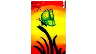 Easy Butterfly Scenery drawing with oil pastels - Step by Step