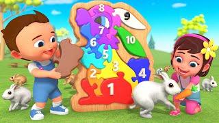 Learning Colors & Numbers with Rabbit Wooden Puzzle Toy Set | Kids Educational Fun 3D Cartoons