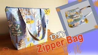 ZIPPER TOTE BAG SEWING TUTORIAL |SIMPLE TOTE BAG WITH LINING /EASY TOTE BAG WITH ZIPPER/DIY TOTE BAG