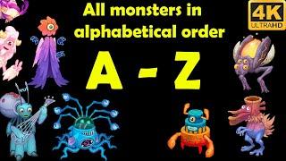 All Monsters in Alphabetical order (My Singing Monsters) 4k