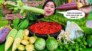 SEMEJA PENUH⁉️ MUKBANG LALAPAN MENTAH TANPA NASI BATANG PEPAYA JANTUNG PISANG JENGKOL PETE PISANG