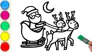 Santa Claus Sleigh and Reindeer Christmas Picture Drawing, Painting, Coloring for Kids, Toddlers