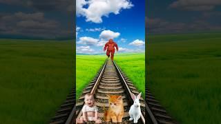 golden colors Cute cat & baby vs herd of bigfoot & train driver tom #viralvfx #tranding #vfx