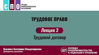 Лекция 3. Трудовой договор - Трудовое право