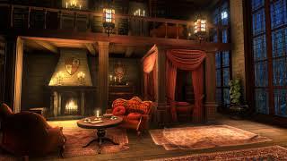 Cozy Castle Room with Rain, Thunderstorm & Fireplace Sounds to Sleep, Relax or study