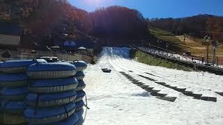 Gabriel goes snow tubing for the first time and wins