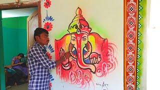 Marriage Wall Painting,Lord Ganesh Face Drawing painting,Wedding wall Painting @DinaArt