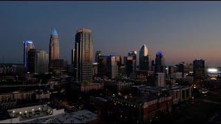 Charlotte Skyline at Sunset | Aerial Video