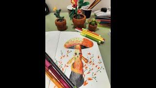 Cute Mushroom Art Tutorial | Get Arty With Me | Pencil Colors | Sketch Pens