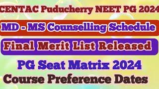 CENTAC Puducherry NEET PG 2024 | Counselling Schedule| Course Preference Dates| Merit List Released