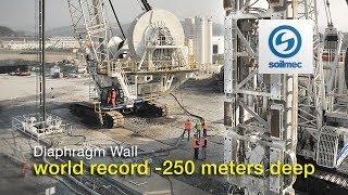 World record -250 meter deep Hydromill Technology Diaphragm Wall [slurry wall] Soilmec