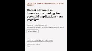 Recent advances in biosensor technology for potential applications - An overview | RTCL.TV