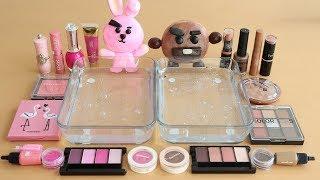 "Special BTS"Mixing'Pink vs Brown'Eyeshadow,Makeup and glitter Into Slime.