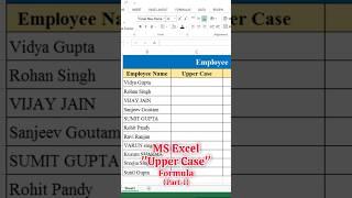 Convert Text into UPPERCASE in Excel #shorts