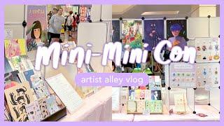 artist alley vlog  mini-mini con, packing orders, unboxing new tote bags, prints & stickers