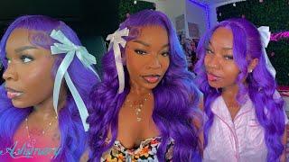 THE CUTEST PRE COLORED 26 INCH VIBRANT PURPLE FRONTAL WIG INSTALL Ft. ASHIMARY HAIR