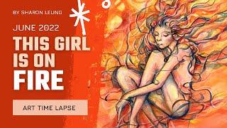 This Girl is on Fire . ART TIME LAPSE - Art with SHARON LEUNG  Painting with Gouache | Paint with Me