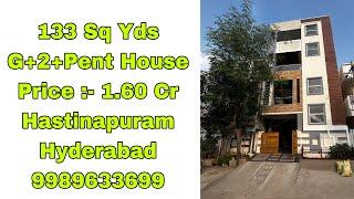 Beautiful G+2+Pent House For Sale | ₹1.60 Cr | Hastinapuram | Hyderabad | 9989633699 | ​⁠