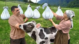 Making Homemade Cottage Cheese from Fresh Cow's Milk! How Dairy Products are Made in the Village